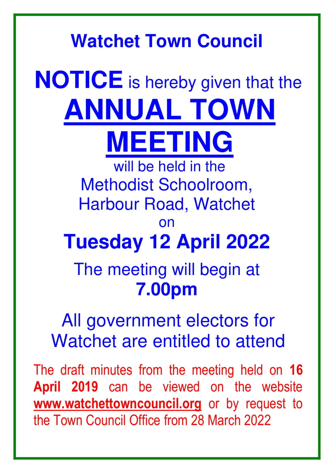 Annual Town Meetings Watchet Town Council